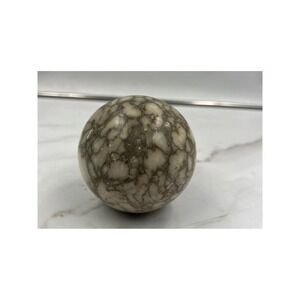 Vintage Polished Marble Sphere Decorative Stone Ball Cream Grey Brecciated 3.5"